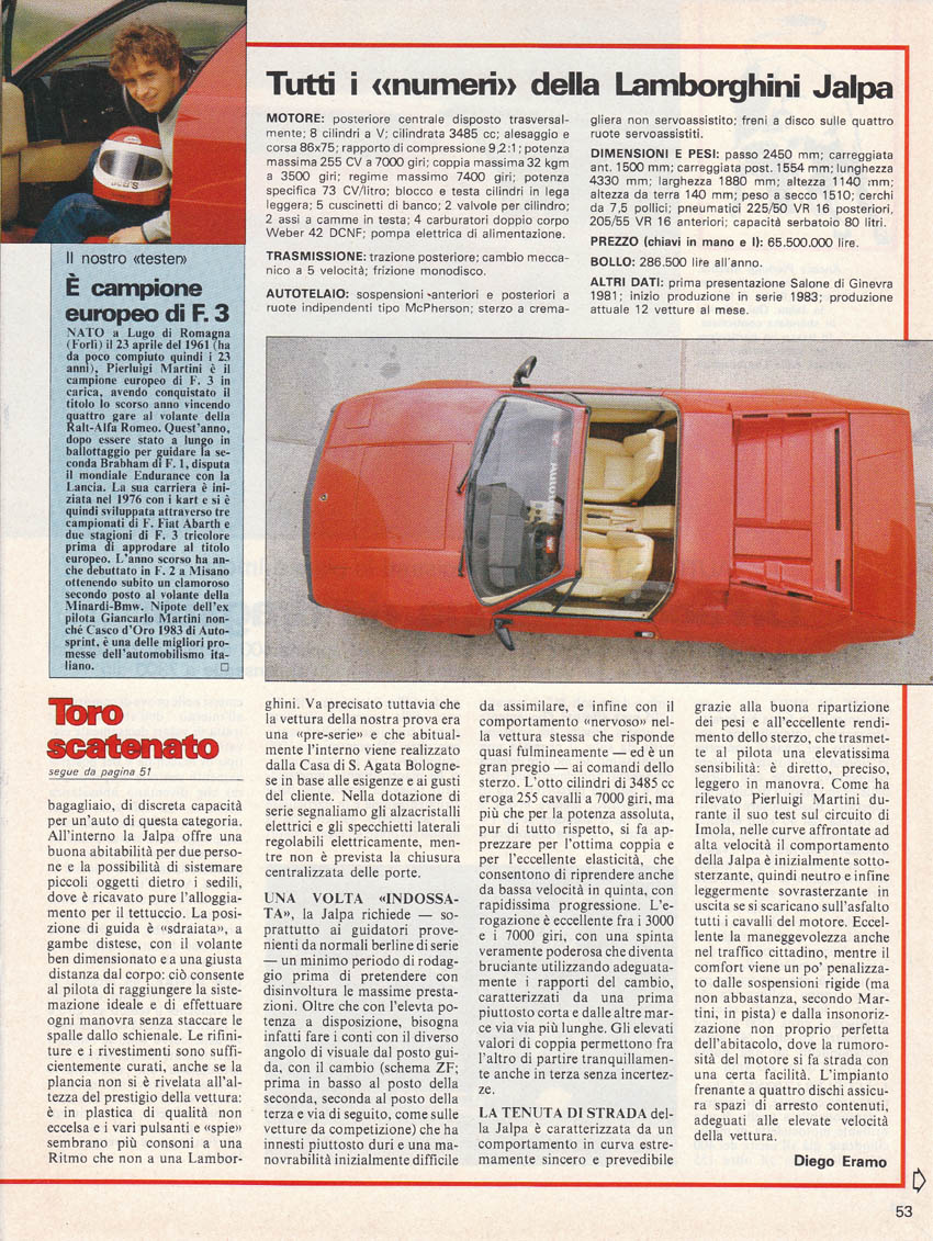 Lamborghini Jalpa, Magazine Article