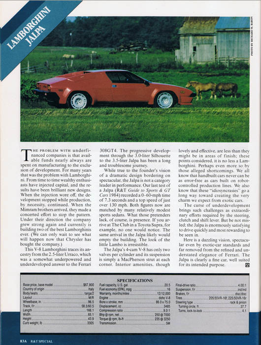 Lamborghini Jalpa, Magazine Article